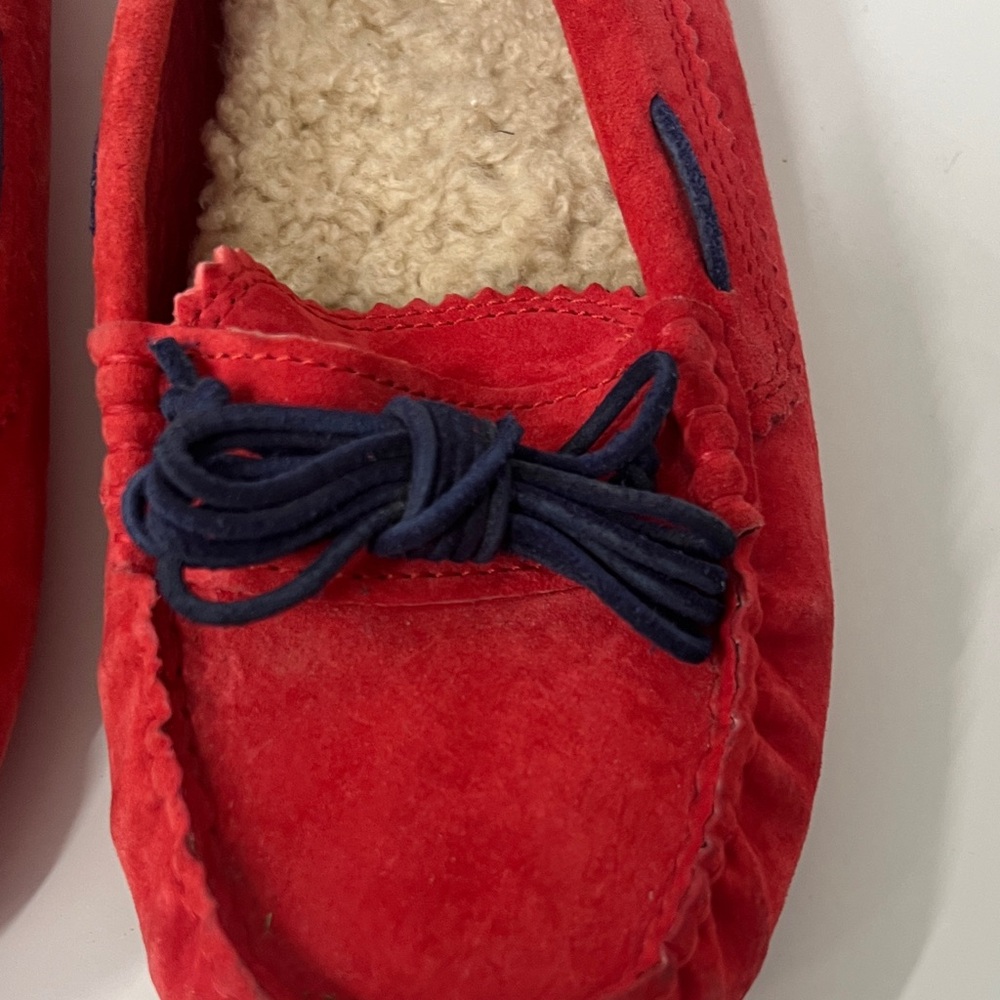 UGG Meena Women's Red Suede Shoes Moccasins Flats Navy Lace Slippers Driving - Picture 5 of 12